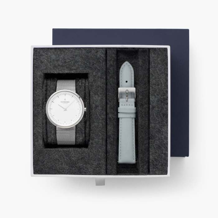 Infinity - BUNDLE White Dial Silver | Mesh / Grey Leather Strap