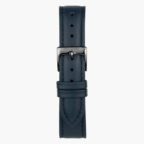 Navy Blue Vegan Leather Watch Strap - Gun Metal - 32mm