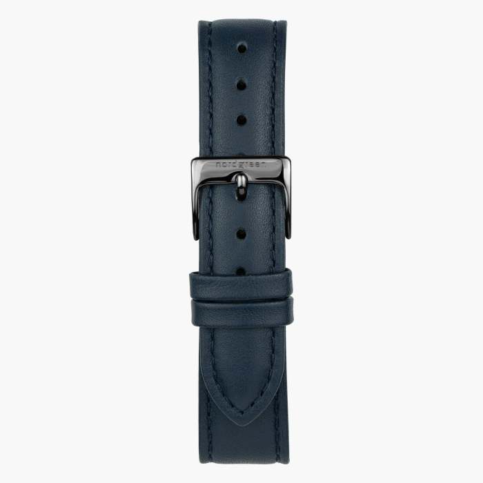 Navy Blue Vegan Leather Watch Strap - Gun Metal - 32mm