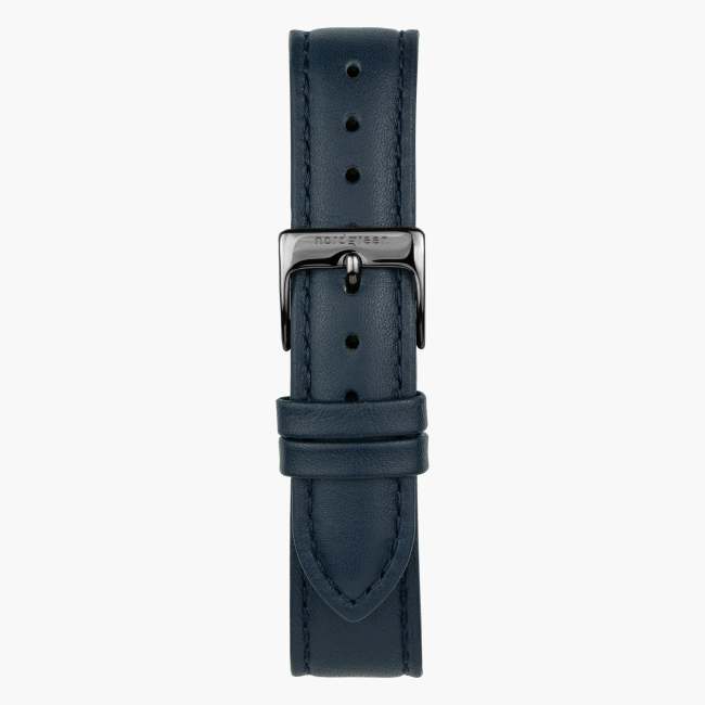Navy Blue Vegan Leather Watch Strap - Gun Metal - 32mm
