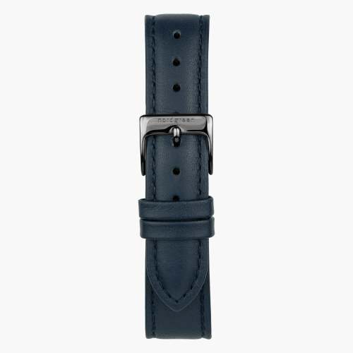 Navy Blue Leather Watch Strap - Gun Metal - 32mm