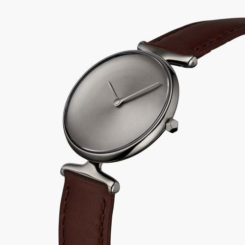 Unika | Brushed Metal Dial - Dark Brown Leather