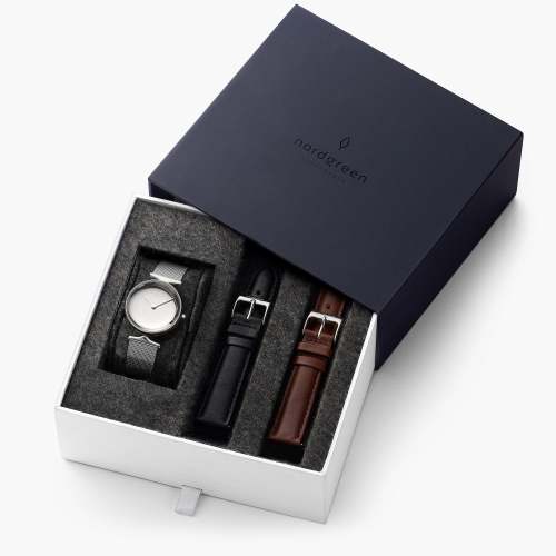 Unika - BUNDLE Polished Metal Dial Silver | Mesh	/ Black Leather / Brown Leather