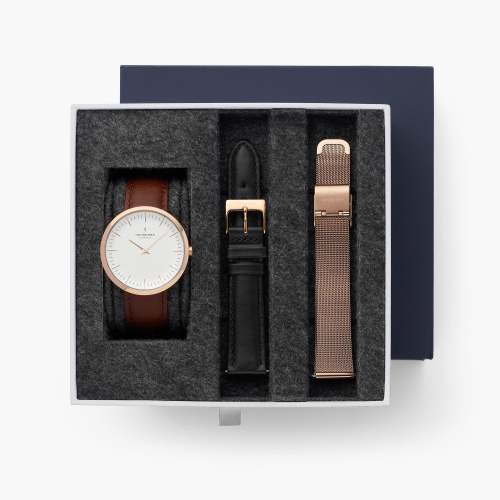Infinity - BUNDLE White Dial Rose Gold | Brown / Black / Mesh Straps