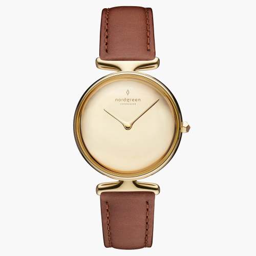 Unika | Polished Metal Dial - Brown Leather