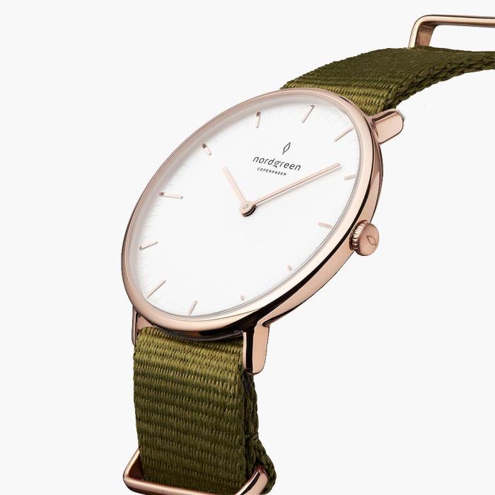 Native - BUNDLE White Dial Rose Gold | Olive Green NATO / Brown Leather / Rose Gold Mesh Strap