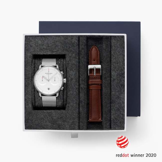 Pioneer - BUNDLE White Dial Silver | Silver Mesh / Brown Leather Straps
