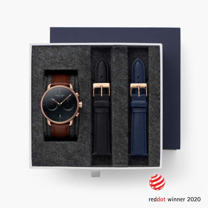 Pioneer - BUNDLE Black Dial Rose Gold | Brown Leather / Black Leather / Navy Leather Strap