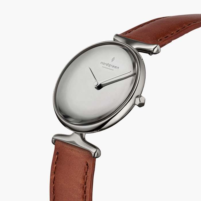 Unika | Polished Metal Dial - Brown Leather