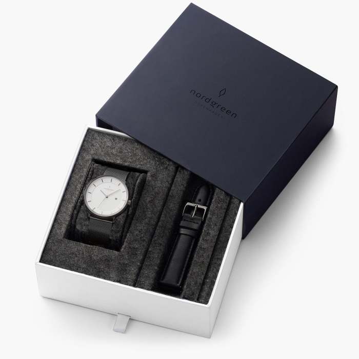 Philosopher - BUNDLE White Dial Gun Metal | Gun Metal Mesh / Black Leather Straps