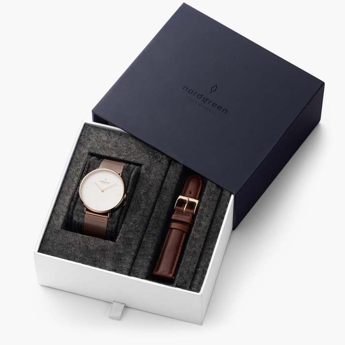 Native - BUNDLE White Dial Rose Gold | Mesh / Brown Leather Strap