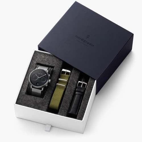 Pioneer - BUNDLE Black Dial Silver | Silver Mesh / Olive Green NATO / Black Leather Strap