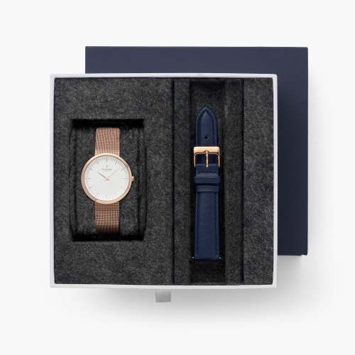 Infinity - BUNDLE White Dial Rose Gold | Rose Gold Mesh / Navy Leather Straps