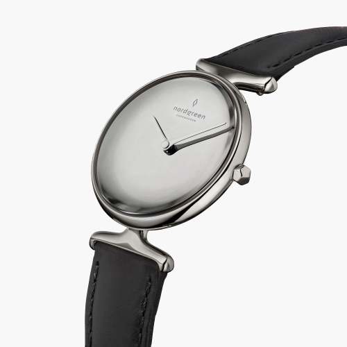 Unika | Polished Metal Dial - Black Leather