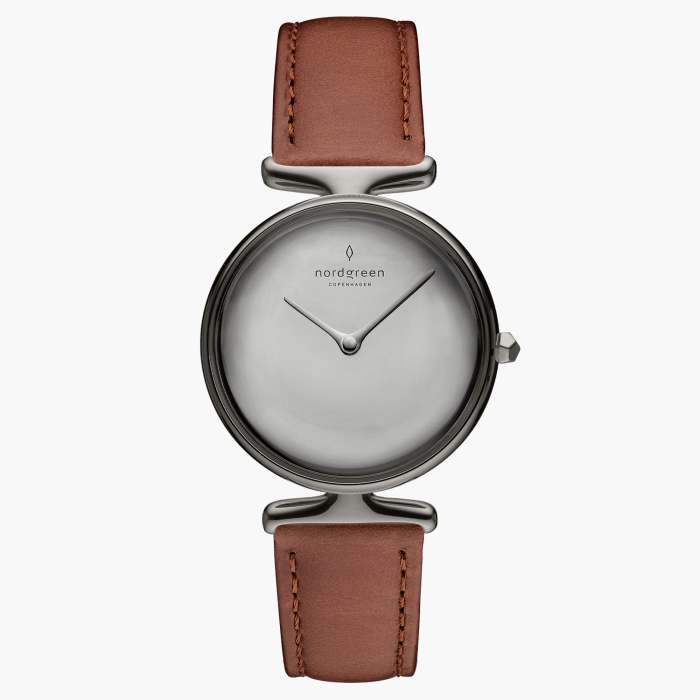 Unika | Polished Metal Dial - Brown Leather