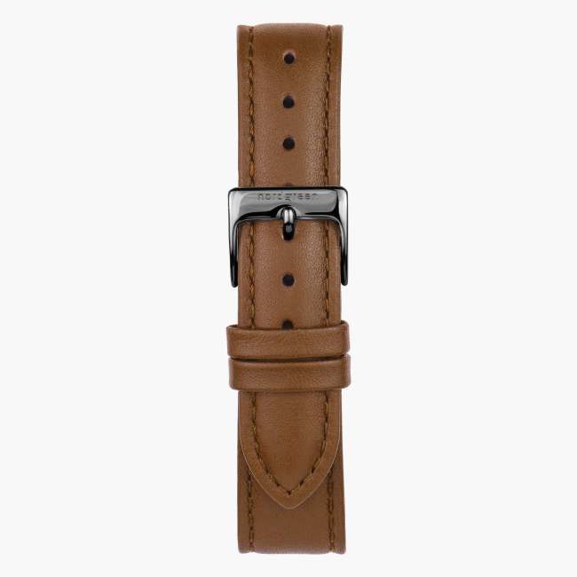 Brown Vegan Leather Watch Strap - Gun Metal - 28mm