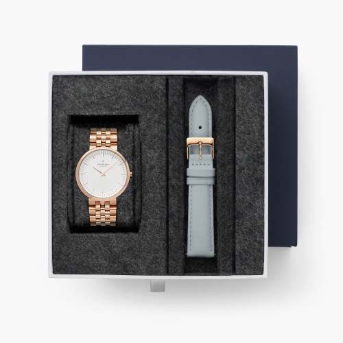 Infinity - BUNDLE White Dial Rose Gold | Rose Gold 5-Link / Grey Leather Strap