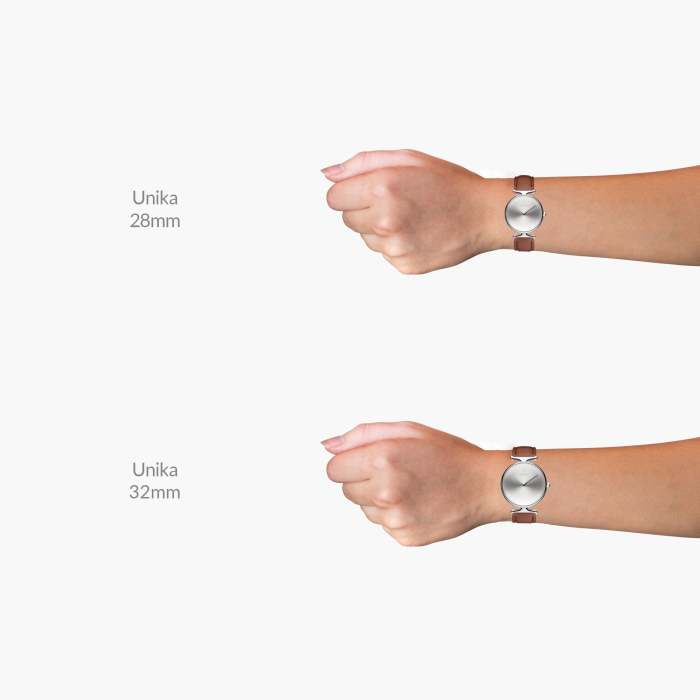 Unika | Polished Metal Dial - Brown Leather