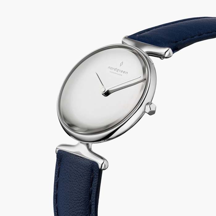 Unika | Polished Metal Dial - Navy Blue Vegan Leather