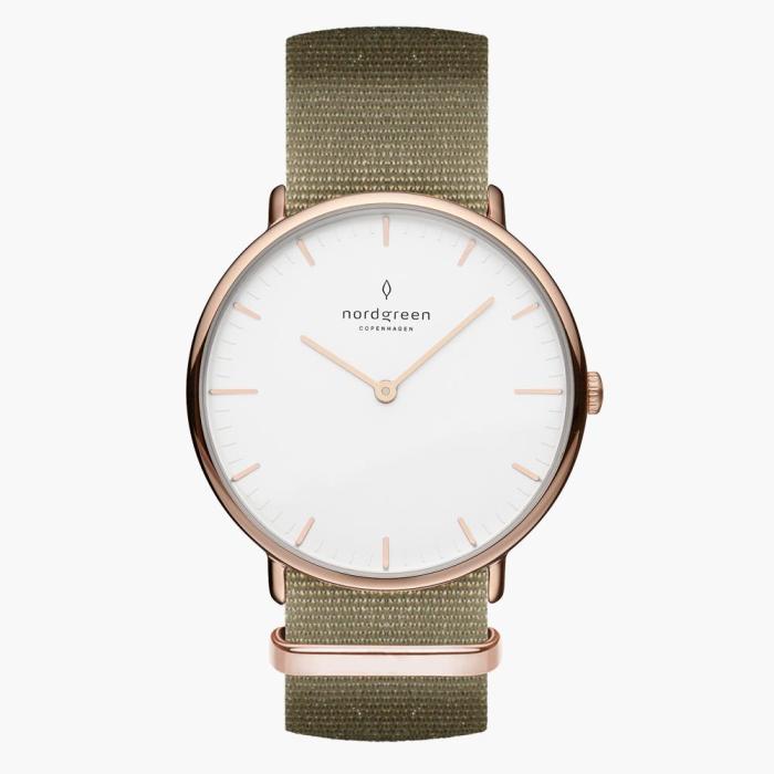 Native | White Dial - Olive Green NATO