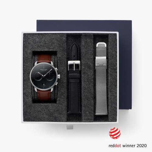 Pioneer - BUNDLE Black Dial Silver | Brown Leather / Black Leather / Silver Mesh Strap