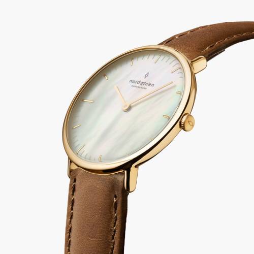 Native & Megara Bracelet SET - Mother of Pearl Dial & Brown Leather Strap