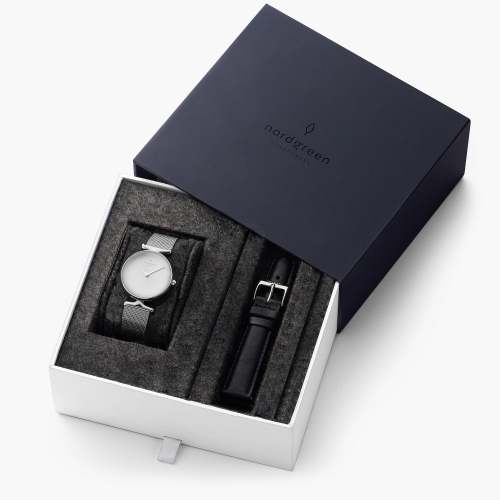Unika - BUNDLE Brushed Metal Dial Silver | Silver Mesh / Black Leather Strap