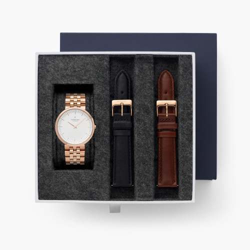 Infinity - BUNDLE White Dial Rose Gold | Rose Gold 5-Link / Black / Brown Leather Strap