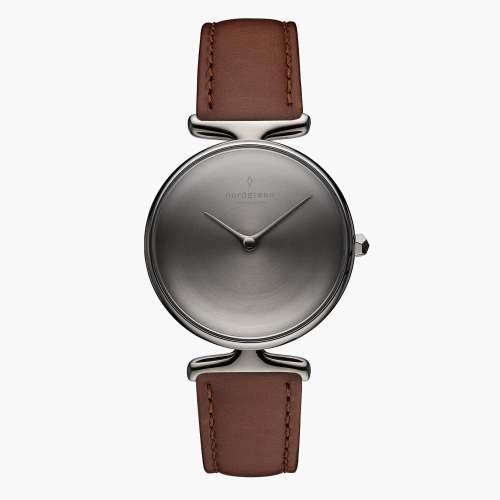 Unika | Brushed Metal Dial - Dark Brown Leather
