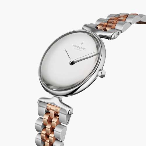 Unika | Polished Metal Dial - Silver-Rose Gold 5-Link