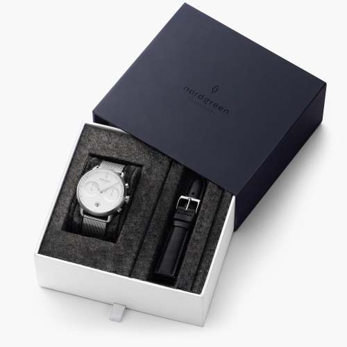 Pioneer - BUNDLE White Dial Silver | Silver Mesh / Black Leather Straps