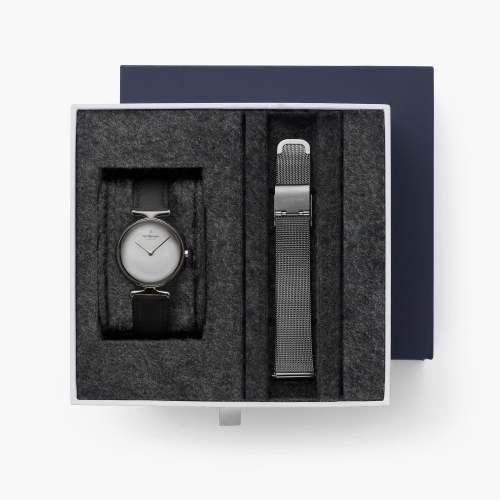 Unika - BUNDLE Polished Metal Dial Gun Metal | Black Leather /	Mesh