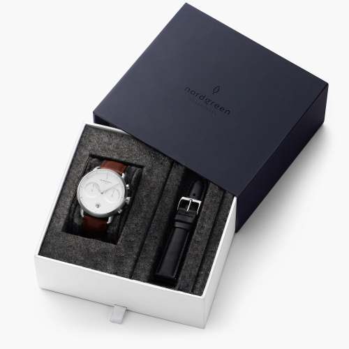 Pioneer - BUNDLE White Dial Silver | Brown / Black Leather Strap