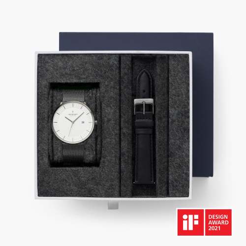Philosopher - BUNDLE White Dial Gun Metal | Gun Metal Mesh / Black Leather Straps