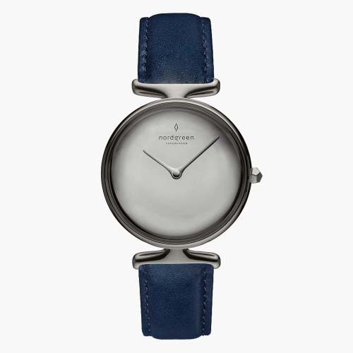 Unika | Polished Metal Dial - Navy Blue Vegan Leather