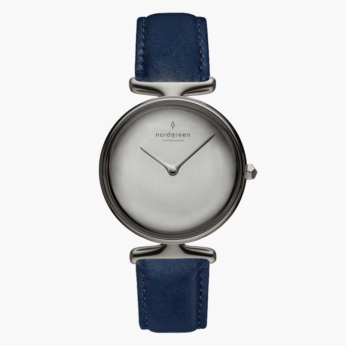 Unika | Polished Metal Dial - Navy Blue Vegan Leather