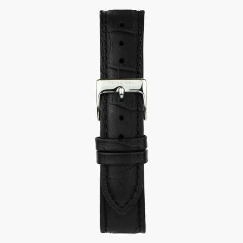 Black Croc Leather Watch Strap - Silver - 40mm/42mm