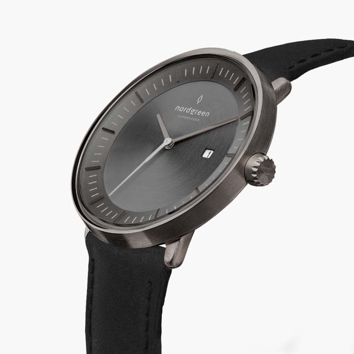 Philosopher | Brushed Metal Dial - Black Vegan Leather