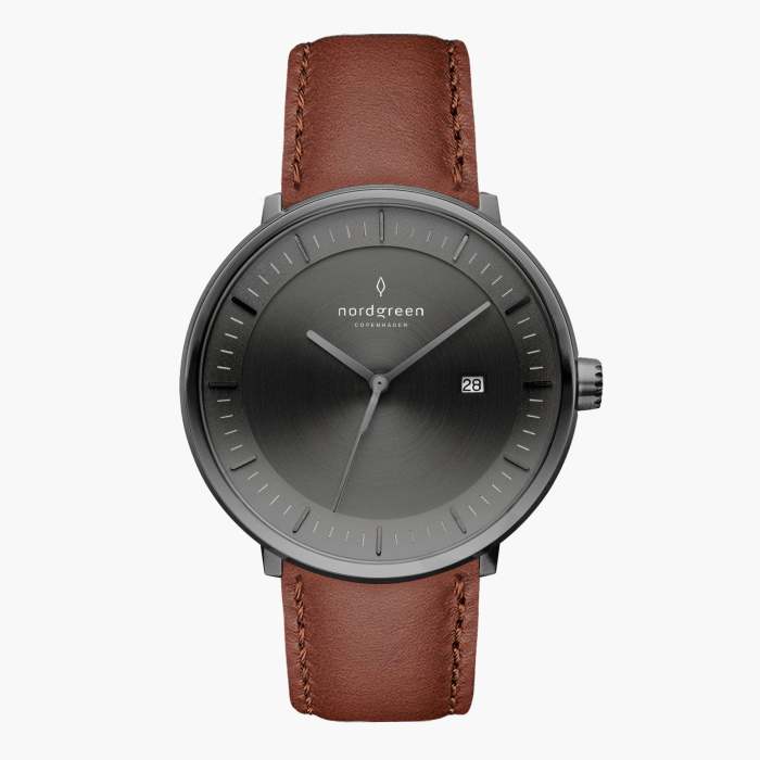 Philosopher | Brushed Metal Dial - Brown Leather