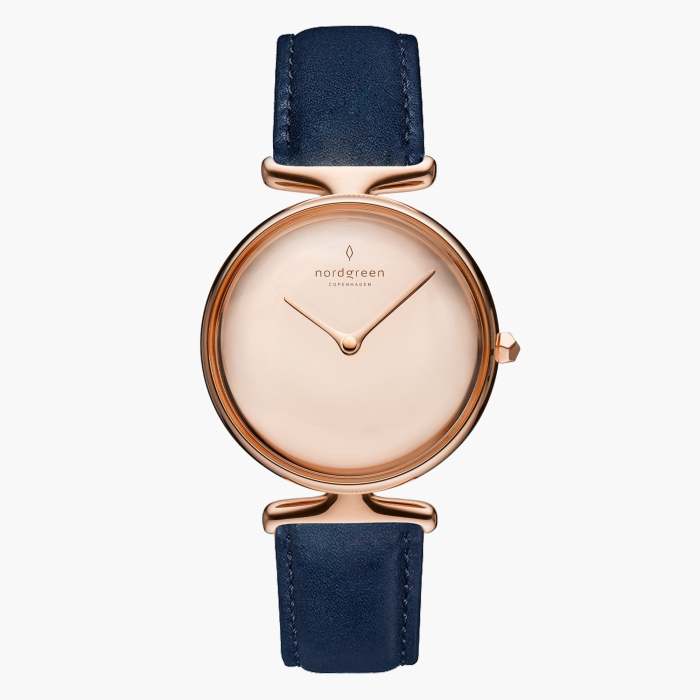 Unika | Polished Metal Dial - Navy Blue Vegan Leather