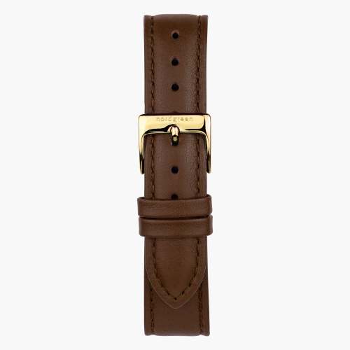 Brown Leather Watch Strap - Gold - 28mm