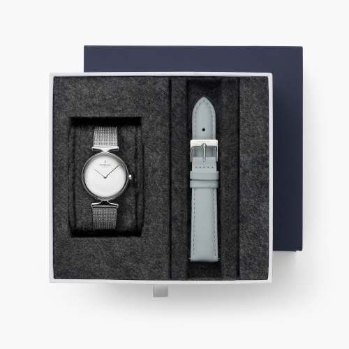Unika - BUNDLE Polished Metal Dial Silver | Mesh	/ Grey Leather