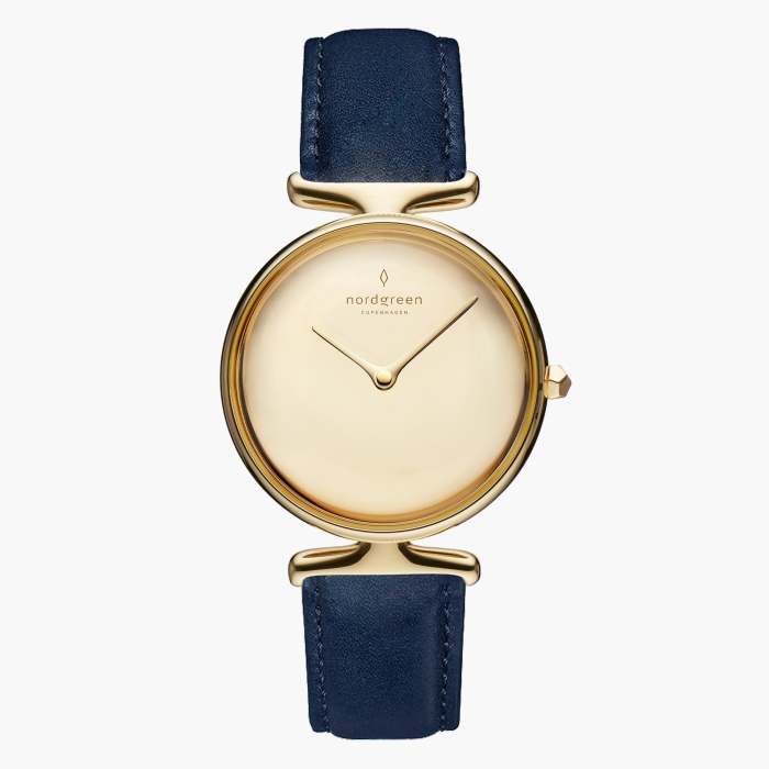 Unika | Polished Metal Dial - Navy Blue Vegan Leather