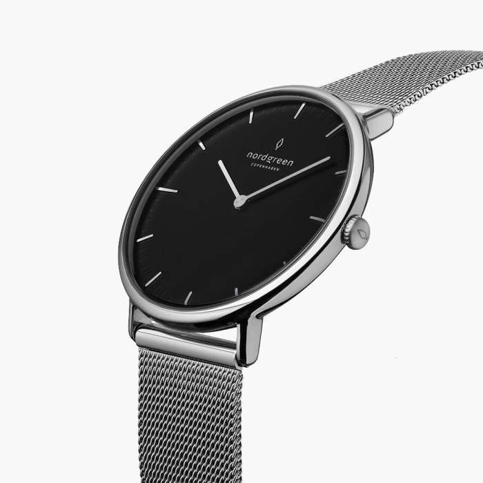 Native - BUNDLE Black Dial Silver | Silver Mesh / Olive Green NATO / Black Leather Strap