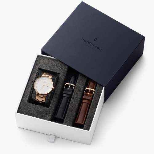Philosopher - BUNDLE White Dial Rose Gold | Rose Gold 3-Link / Black / Brown Leather Strap