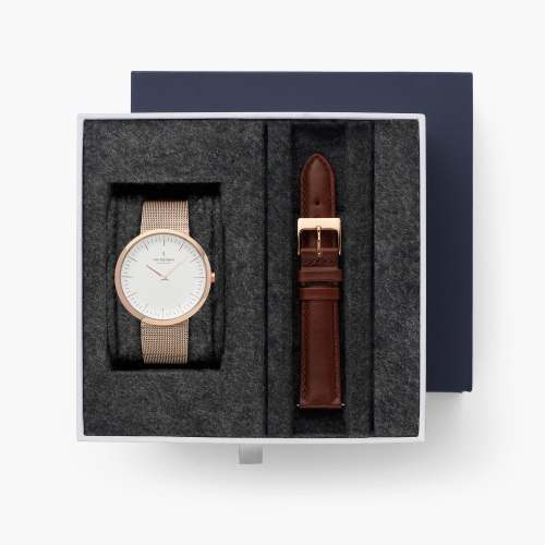 Infinity - BUNDLE White Dial Rose Gold | Rose Gold Mesh / Brown Leather Strap
