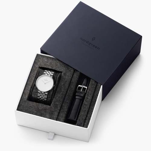 Native - BUNDLE White Dial Silver | Silver 5-Link / Black Leather Strap
