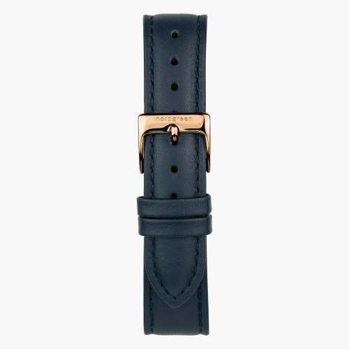 Navy Blue Vegan Leather Watch Strap - Rose Gold - 32mm