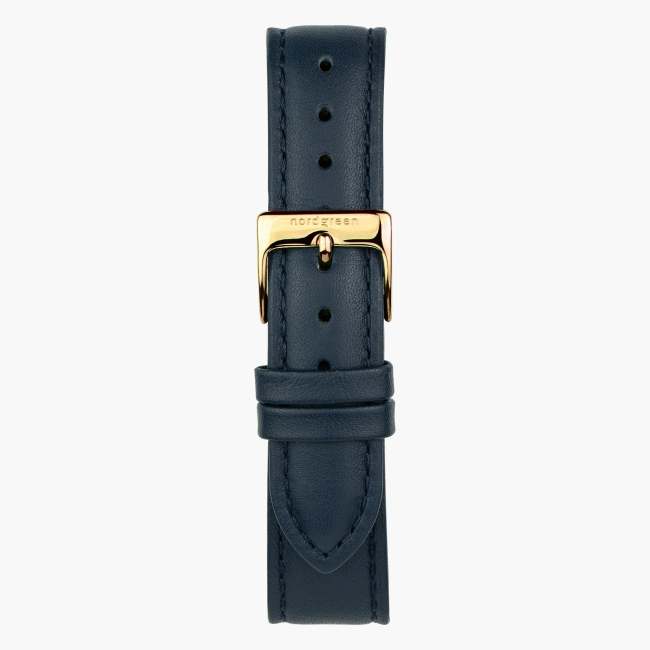 Navy Blue Leather Watch Strap - Gold - 36mm