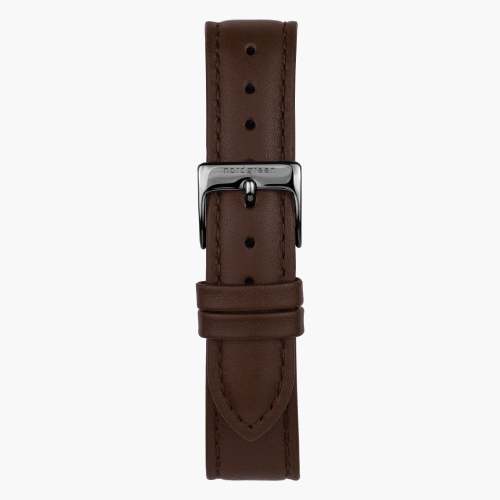 Dark Brown Leather Watch Strap - Gun Metal - 32mm